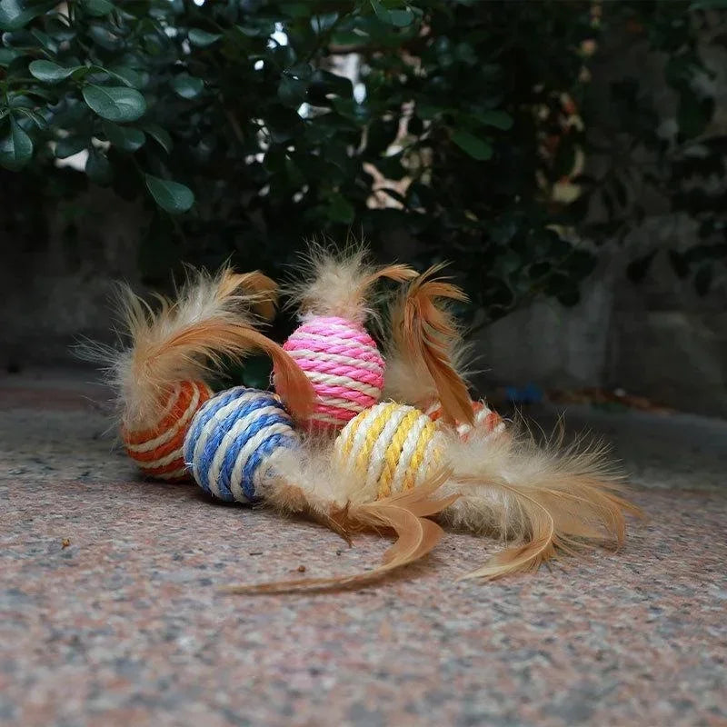 Cat Sisal Feather Ball Toy | Natural Scratch & Play Balls for Cats