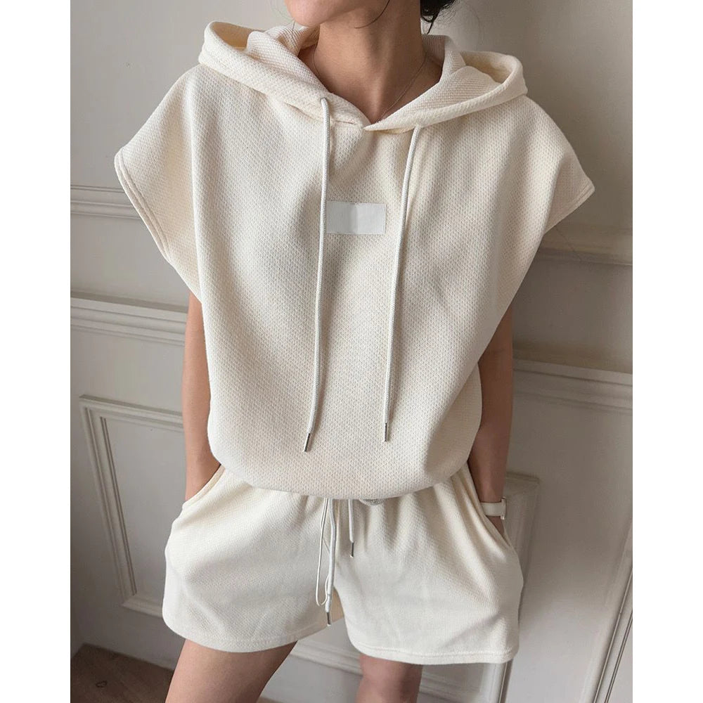 Women's Summer Two-Piece Set | Short Sleeve Top & High-Waist Wide-Leg Shorts with Hat