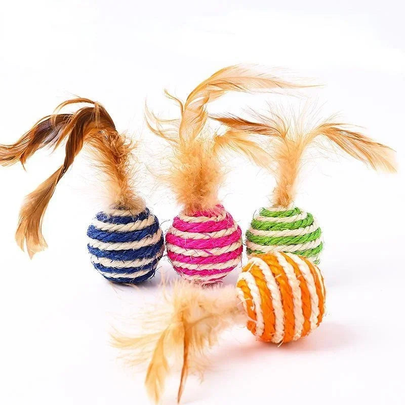 Cat Sisal Feather Ball Toy | Natural Scratch & Play Balls for Cats