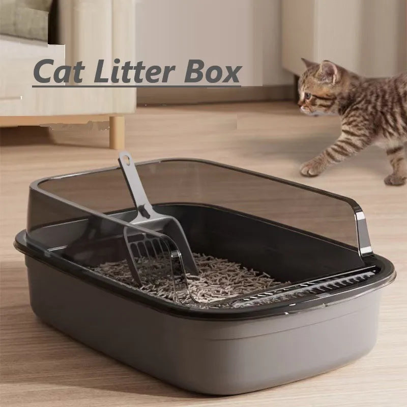Semi-Enclosed Cat Litter Box | High-Side Splash Guard with Litter Scoop