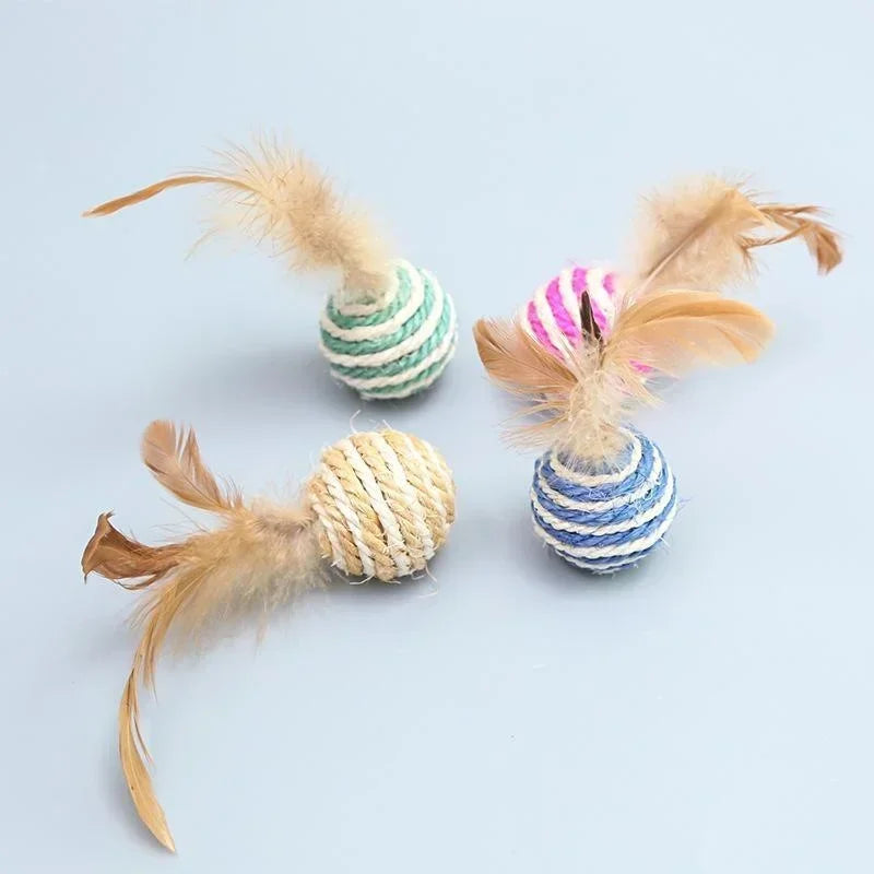 Cat Sisal Feather Ball Toy | Natural Scratch & Play Balls for Cats