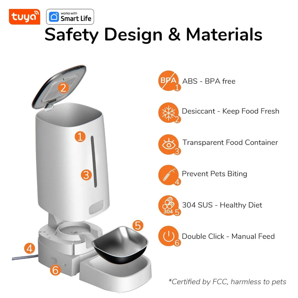 WiFi Automatic Cat Feeders for 2 Cats, 4L Cat Food Dispenser with APP Control, Double Stainless Steel Bowls, Low Food Alarms