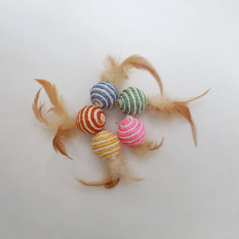 Cat Sisal Feather Ball Toy | Natural Scratch & Play Balls for Cats