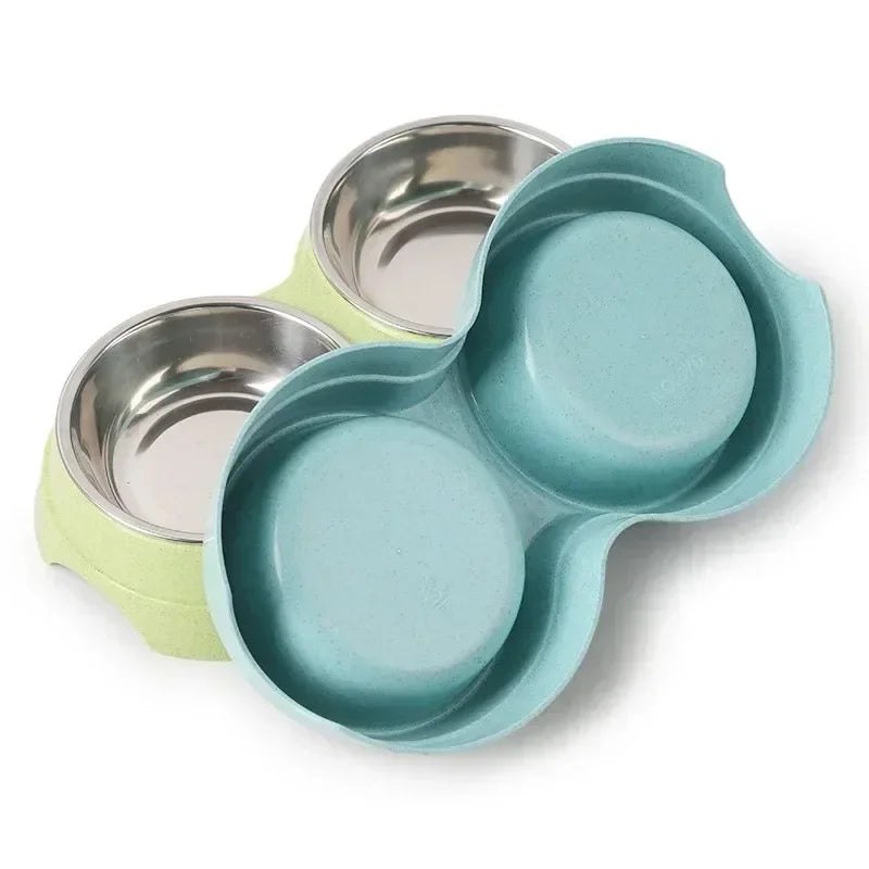 Double Stainless Steel Pet Bowl Stand | Elevated Food & Water Feeder for Dogs & Cats