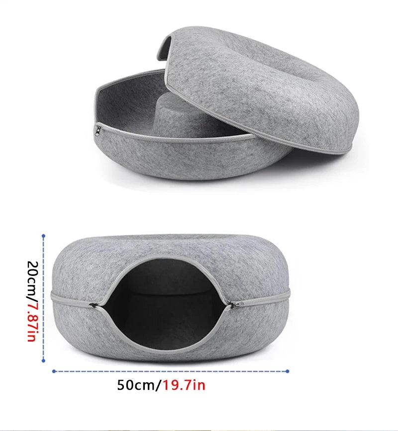 Donut Cat Tunnel Bed | Interactive Felt Play House & Cozy Cat Cave