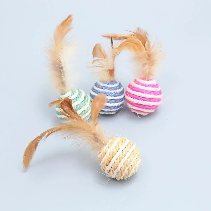 Cat Sisal Feather Ball Toy | Natural Scratch & Play Balls for Cats
