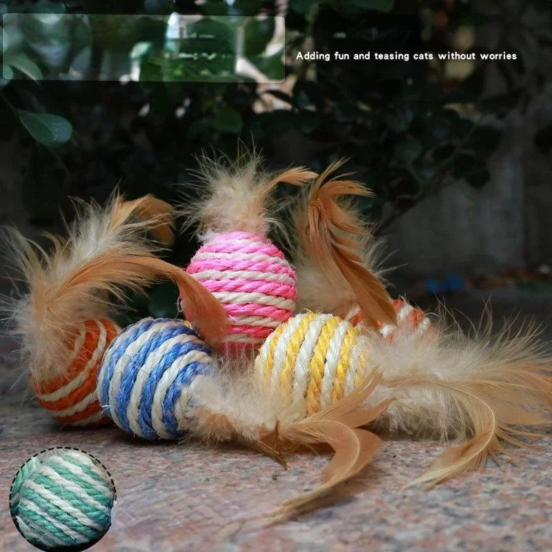 Cat Sisal Feather Ball Toy | Natural Scratch & Play Balls for Cats