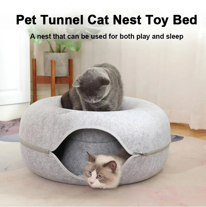 Donut Cat Tunnel Bed | Interactive Felt Play House & Cozy Cat Cave