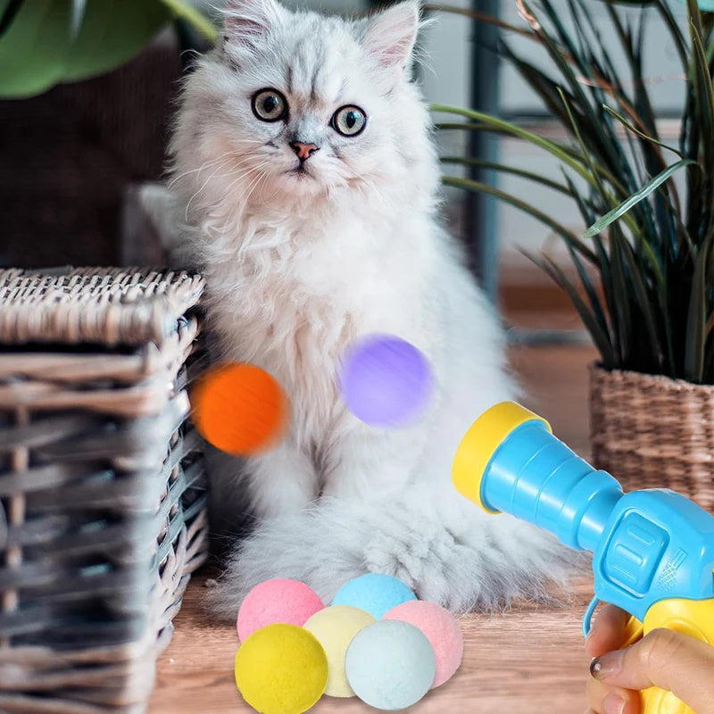 Cat Ball Launcher Toy | Interactive Mini Shooting Gun with Plush Balls