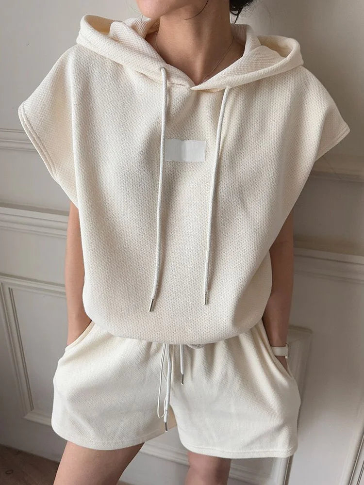 Women's Summer Two-Piece Set | Short Sleeve Top & High-Waist Wide-Leg Shorts with Hat