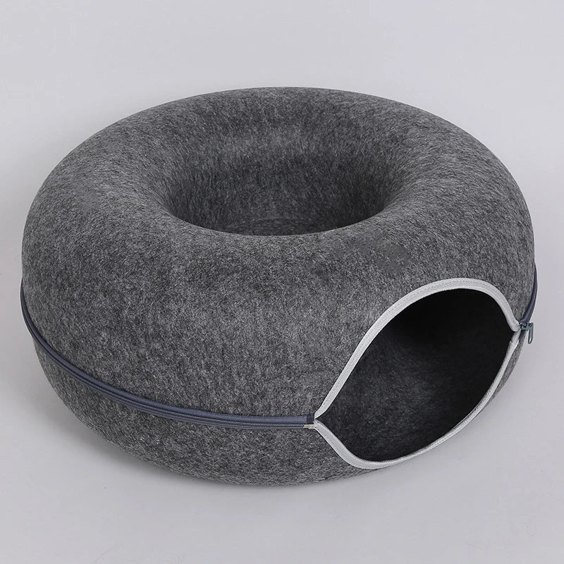 Donut Cat Tunnel Bed | Interactive Felt Play House & Cozy Cat Cave