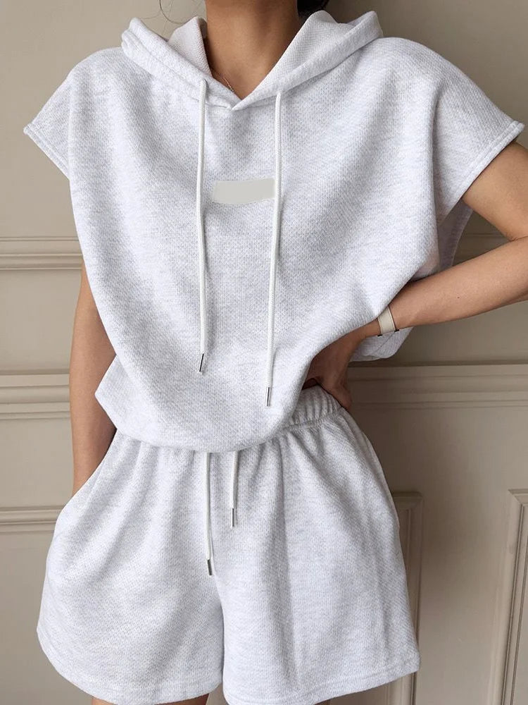 Women's Summer Two-Piece Set | Short Sleeve Top & High-Waist Wide-Leg Shorts with Hat