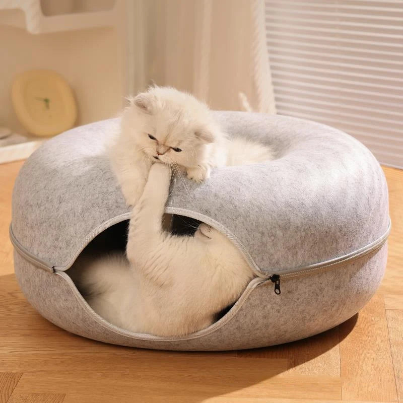 Donut Cat Tunnel Bed | Interactive Felt Play House & Cozy Cat Cave