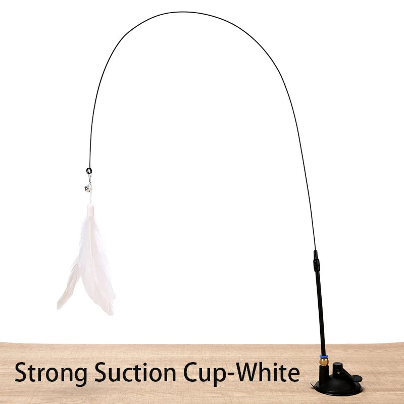 Interactive Cat Feather Wand Toy | Hands-Free Suction Cup Teaser with Bell