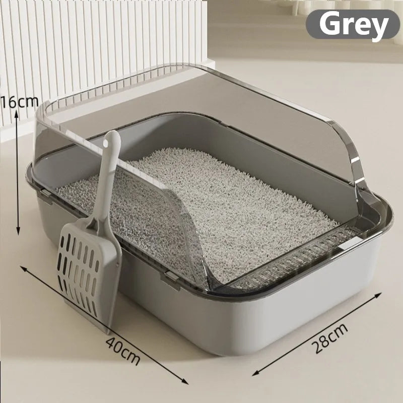 Semi-Enclosed Cat Litter Box | High-Side Splash Guard with Litter Scoop