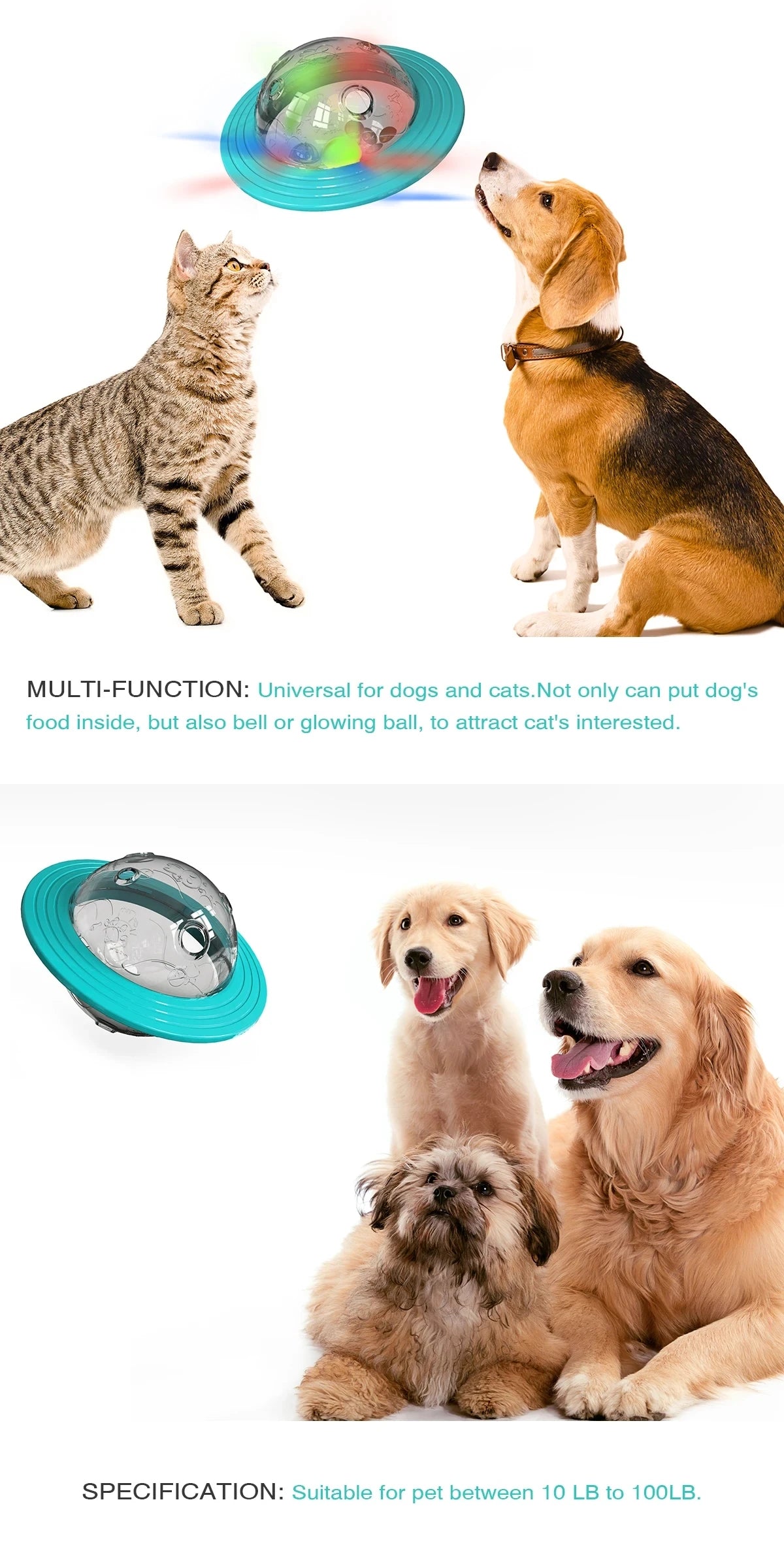 Interactive Dog Treat Dispenser Toy | IQ Training Slow Feeder Flying Disc for Dogs & Cats
