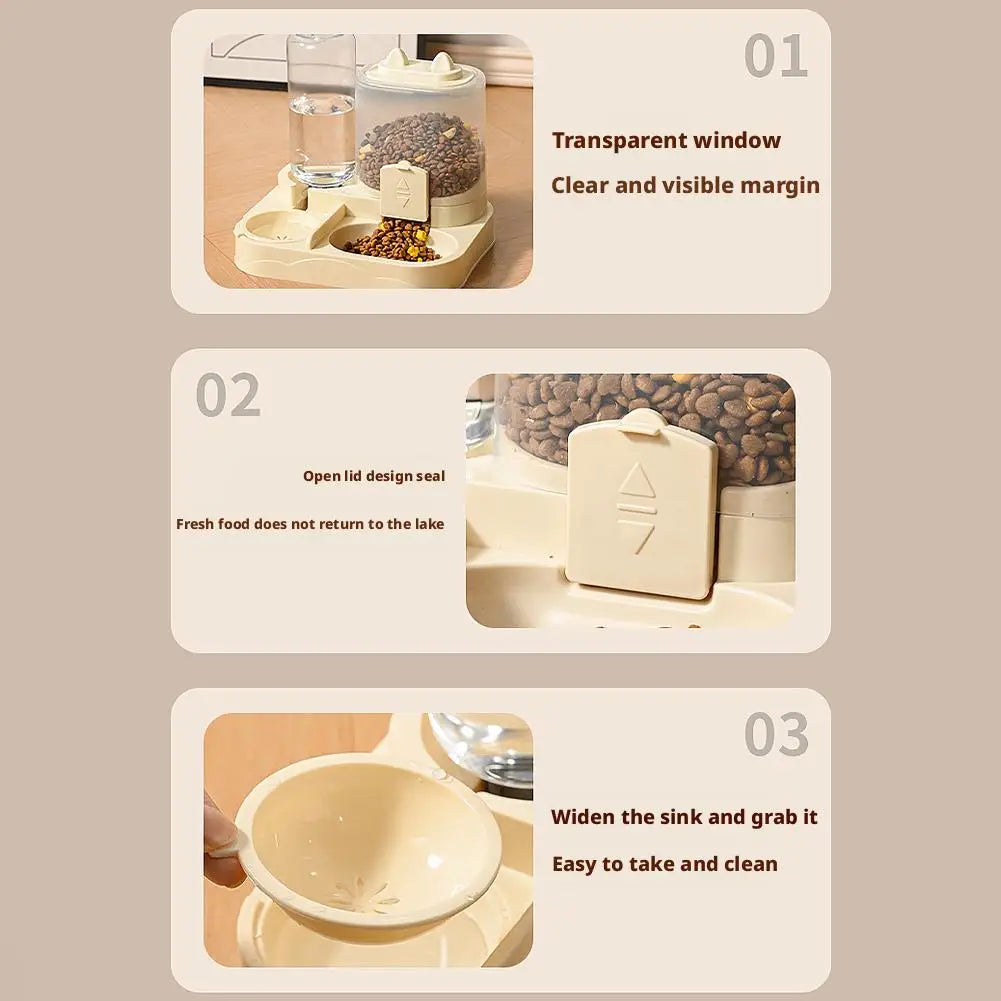 Pet Feeder Dual Food Bowl All-in-One Automatic Food Water Dispenser Large Capacity Food Storage Dispenser Pet Supplies