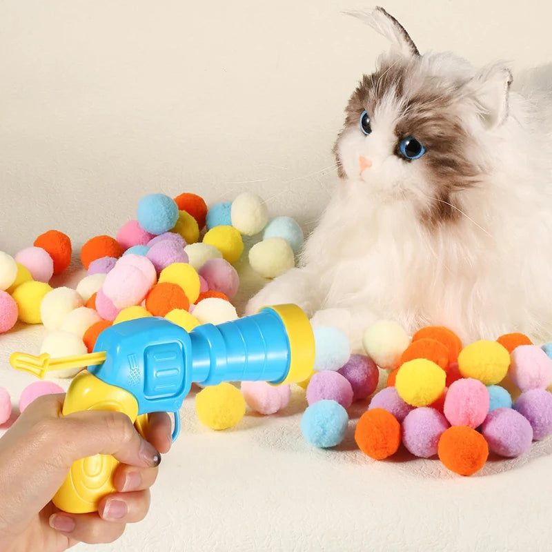 Cat Ball Launcher Toy | Interactive Mini Shooting Gun with Plush Balls