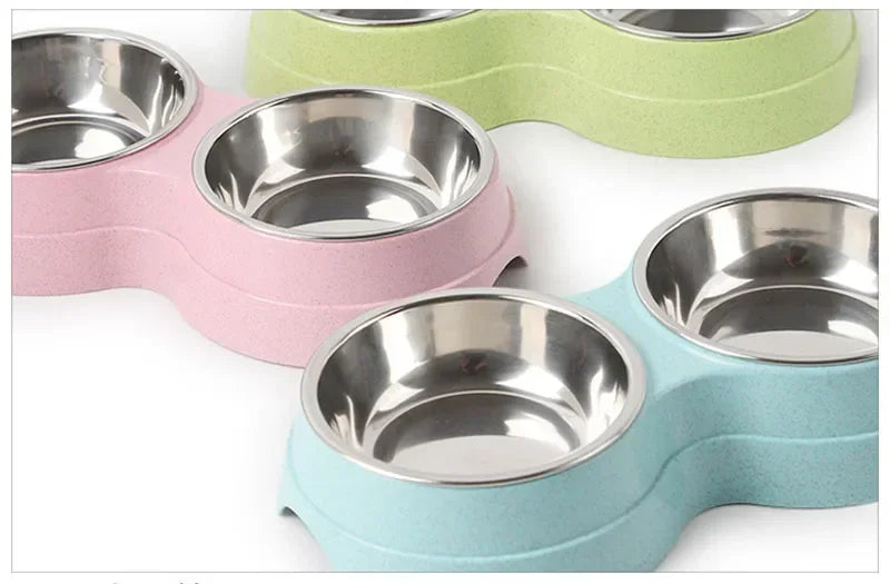 Double Stainless Steel Pet Bowl Stand | Elevated Food & Water Feeder for Dogs & Cats