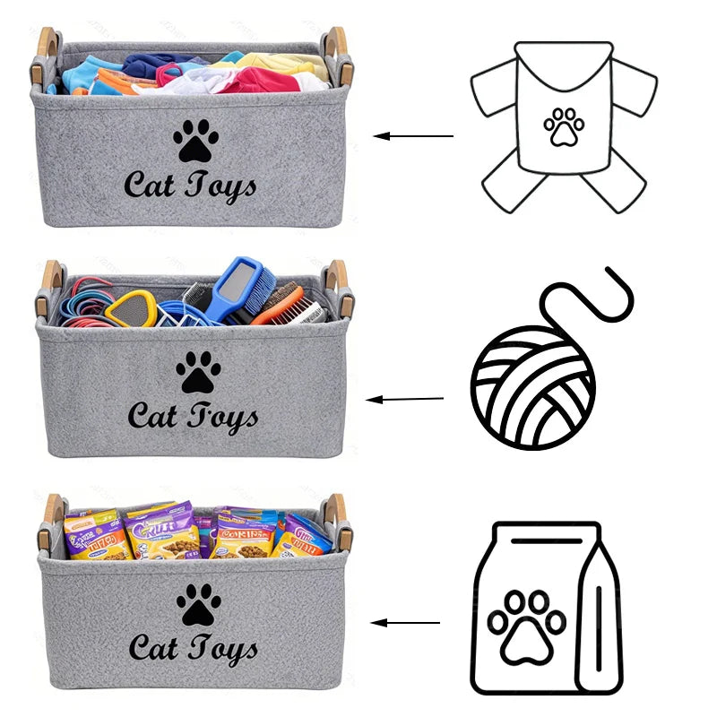 Felt Cat Toy Storage Basket | Large Capacity Organizer with Handle