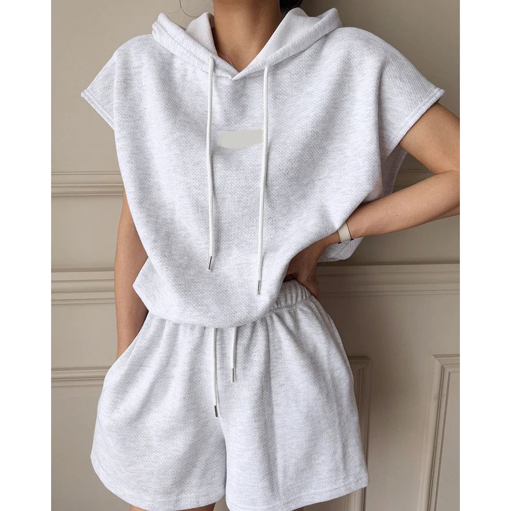 Women's Summer Two-Piece Set | Short Sleeve Top & High-Waist Wide-Leg Shorts with Hat