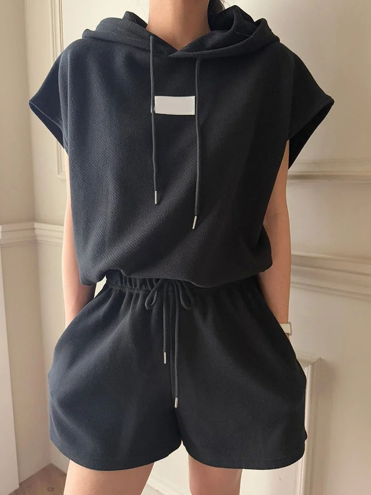 Women's Summer Two-Piece Set | Short Sleeve Top & High-Waist Wide-Leg Shorts with Hat