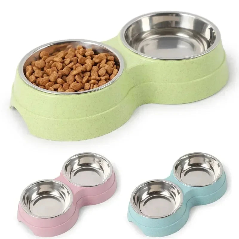Double Stainless Steel Pet Bowl Stand | Elevated Food & Water Feeder for Dogs & Cats
