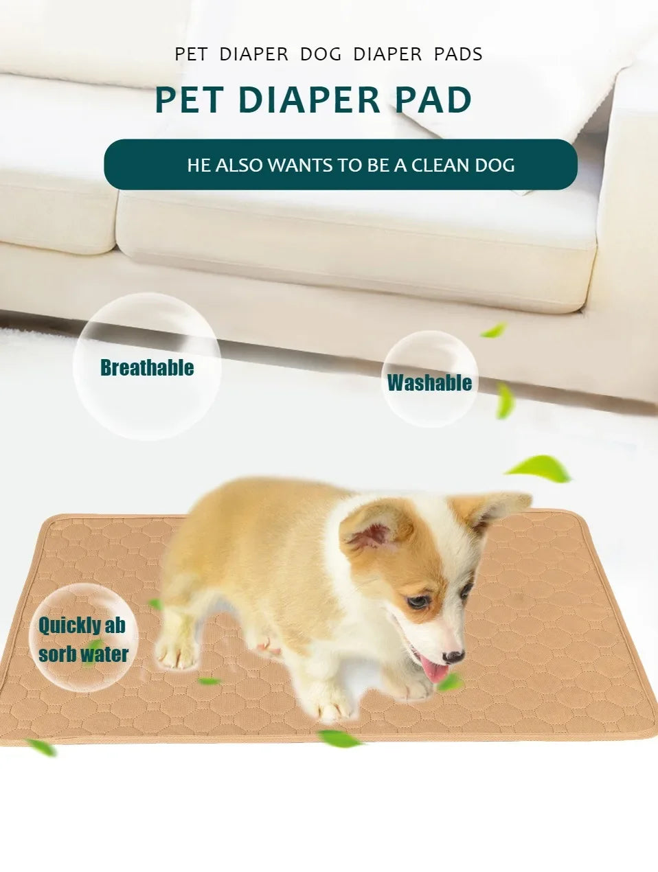 Reusable Dog Pee Pad | Washable Waterproof Absorbent Training Mat for Pets