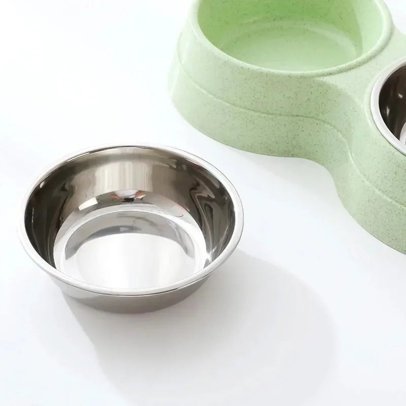 Double Stainless Steel Pet Bowl Stand | Elevated Food & Water Feeder for Dogs & Cats