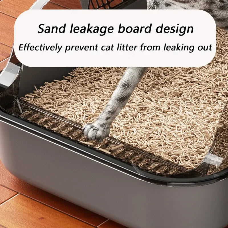 Semi-Enclosed Cat Litter Box | High-Side Splash Guard with Litter Scoop